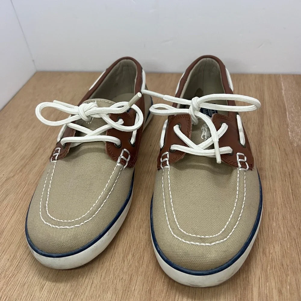 Polo Ralph Lauren Sander CL Boys Boat Shoes Size 5 Tan Brown Canvas Nautical